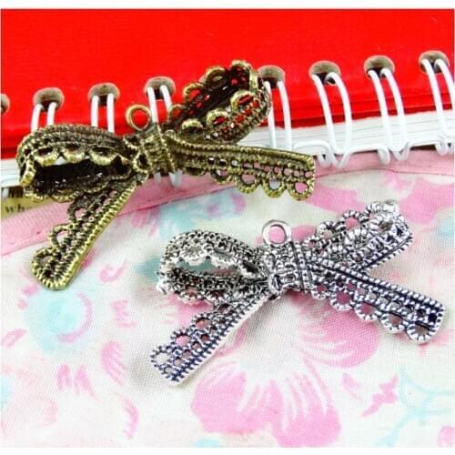 10Pcs/Lot 43.7*22.5MM Antique Bronze Plated Bowknot Pendants Charms Necklace DIY Accessories