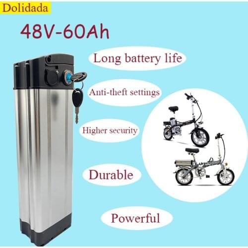 48V40ah 50ah 60ah Silver fish style Electric Bike battery 48V lithium battery with Aluminum case anti-theft lock