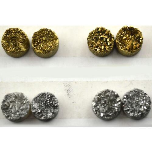 10pcs Natural Druzy Stone 8mm Coin Beads For Ring Making Materials Gold and Silver DIY Beads