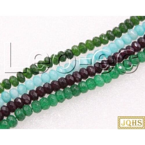 JQHS 4X6mm Faceted Rondelle Beads blue green garnet jade Beads Strand ForJewelry Making 15" V1218