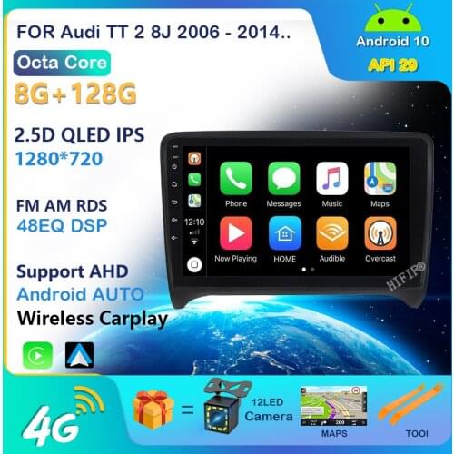 Carplay2 Din 9 inch screen Android 10 RDS DSP Car Radio Multimedia Video Player WIFI Navigation GPS for Audi TT 2 8J 2006 - 2014