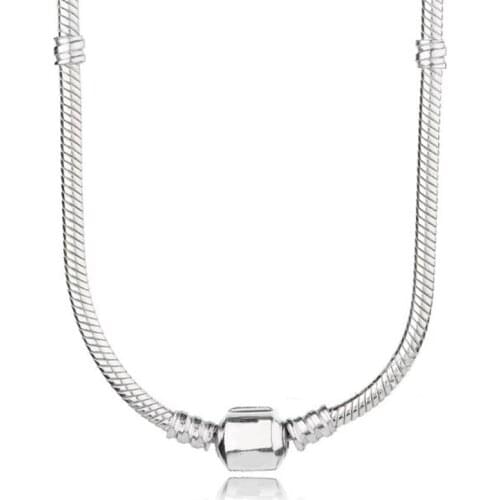 Authentic 925 Sterling Silver Moments Fashion Barrel Clasp Snake Chain Necklace Fit Pandora Women Bead Charm Gift DIY Jewelry
