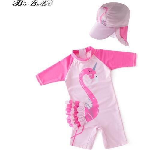 Baby Girls Swimwear Children girl Bikinis Set Sunscreen Lovely Cartoon Sunscreen Swimsuit 2-7 Years Swimwear Set For Baby Girls