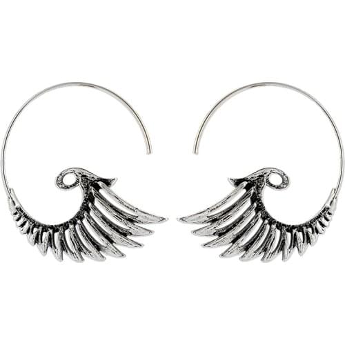 Docona Antique Hollow Wing Spiral Earring for Women Girl Metal Animal Drop Dangle Earrings Brincos Party Jewelry 9025