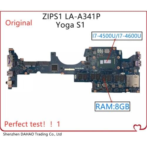 FRU:04X6417 For Thinkpad S1 Lenovo Yoga S1 Laptop motherboard ZIPS1 LA-A341P With CPU:I7-4500U/4600U RAM:8GB 100% Tested OK