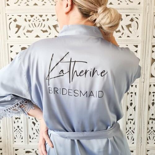 Custom Monogram Wedding Satin Dressing Gown Personalised Lace Satin Robe Wedding Party Robes Bridesmaid Gift Lace Robes