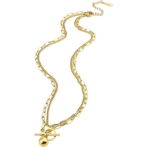 Exquisite Double Chain Ball Shape Pendant Necklace Stainless Steel Gold Color Woman Necklace Couple Female Jewelry Girl Gift