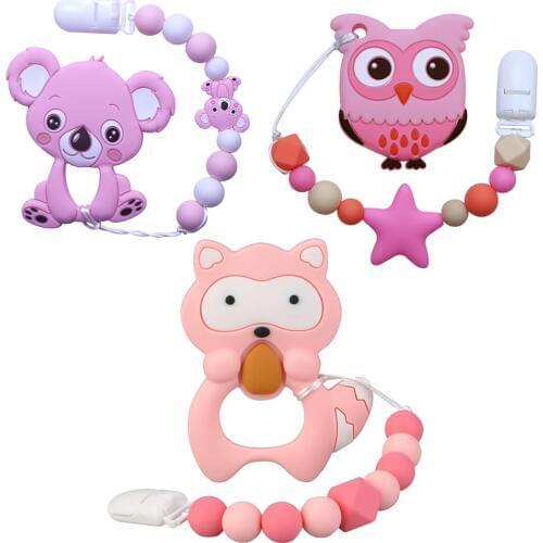 Joepada Baby Teething Necklace lovely Koala Owl Horse Cookies Baby Teether Molar Toy Gift Raccoon Food Grade Silicone Beads