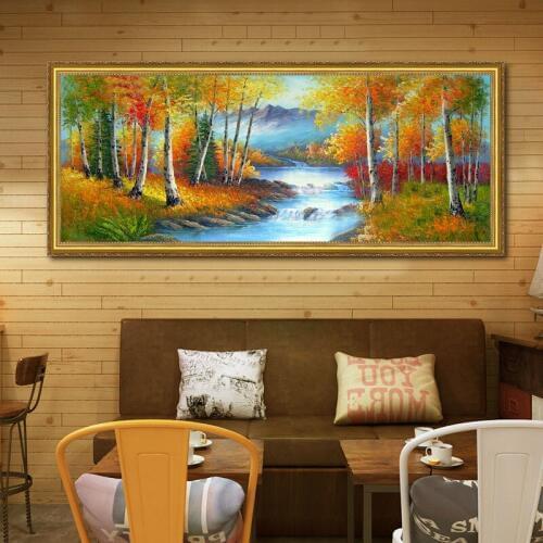 Artist sales hand painted oil painting on canvas birch trees by the river big wall art on canvas