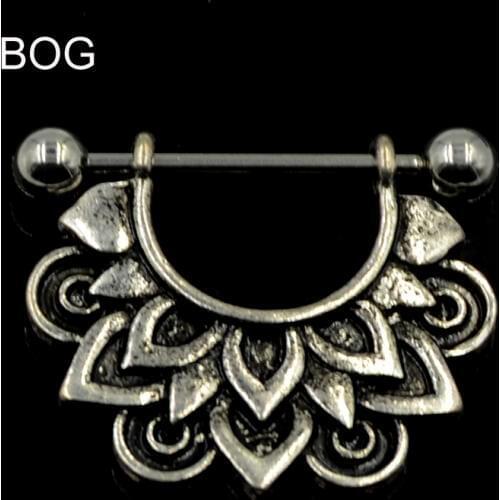 1 Pair 316l Surgical Steel Nipple Rings Barbell With Blooming Lotus Flower Nipple Piercing Jewelry Body Jewelry 14g