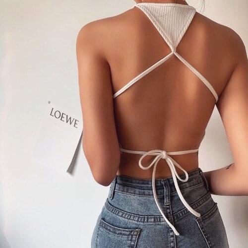 Backless Sexy Camis Knitted Criss-Cross Halter Cropped Top Ladies Camisole Party Club Summer Bandage Slim Women Fashion Top