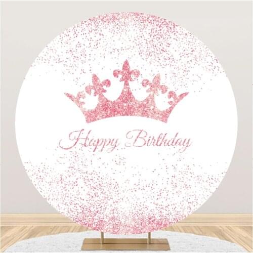 Laeacco Pink Glitters Girls Happy Birthday Party Round Photography Background Child Portrait Personalized Poster Photo Backdrops