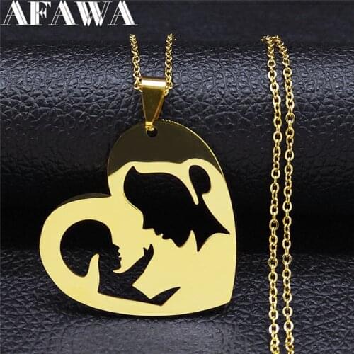 Love Heart Family Mum Baby Stainless Steel Gold Color Necklace Chains for Women/Men Jewelry collares mujer NXS01
