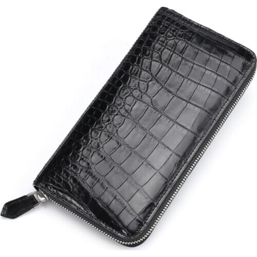 Crocodile Leather Men Business Zipper Long Purse Solid Card Holder Wallet