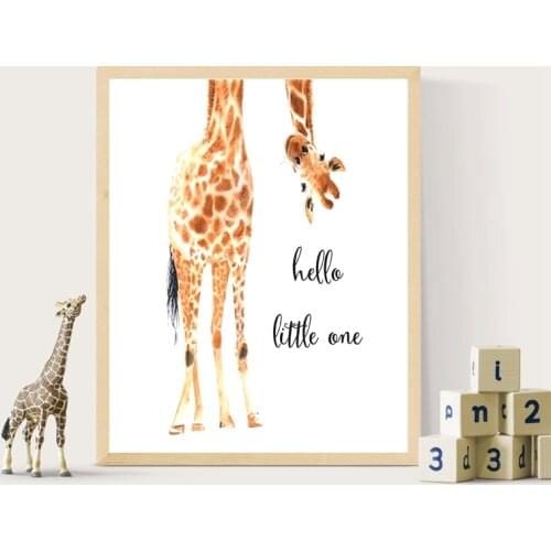 Giraffe Print Hello Little One Nursery Wall Art Canvas Painting Nordic Poster Wall Picture Baby Girl Boy Gift Kids Room Decor