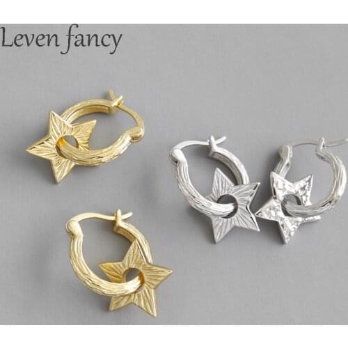 Real 925 Sterling Silver Filigree Star Charm Slide Pentagram Stars Earrings Clip on Hoop Earring New Morden Jewelry Design 2020