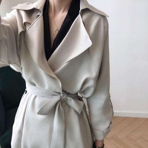 Novel Spring New Thin Windbreaker Women Mid-Length Waistband Loose Jacket Spring Autumn Tencel Jacket Women