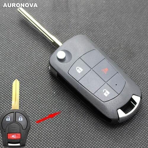 AURONOVA New Upgrade Flip Folding Key Shell for Nissan Sunny March Tiida Sylphy 2+1 Buttons Modified Remote Car Key Case