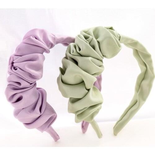 New Pleated Solid Color Headband Satin Bezel New Turban for Women Wide Size Hairbands Girls Accessories Hair Hoop Hair Jewelry