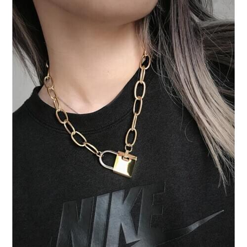 Titanium Chunky Chain Padlock Necklace Women 361l Stainless Steel Jewelry Designer T Show Runway Boho Gthoic Gown Japan Korean
