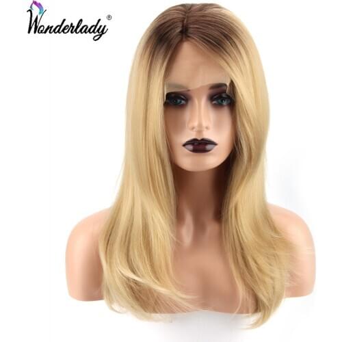 Silky Straight Lace Front Synthetic Hair Wigs Side Part Lace Frontal 20 inches Ombre Blonde Fashion Layered Bob Cosplay Wig