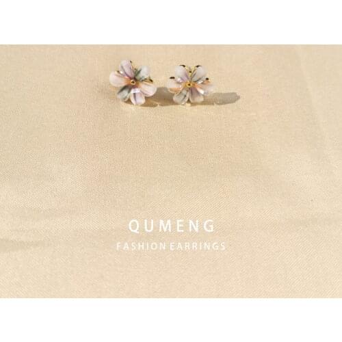 QUMENG 2020 korean fashion HOT women stud earrings crystal sweet Earrings trendy cute lovely drip flower shiny wholesale