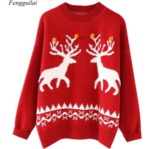 Christmas Sweater 2020 Loose Outside Wearing Red Deer Autumn and Winter Jacquard Top Autumn Clothes Women