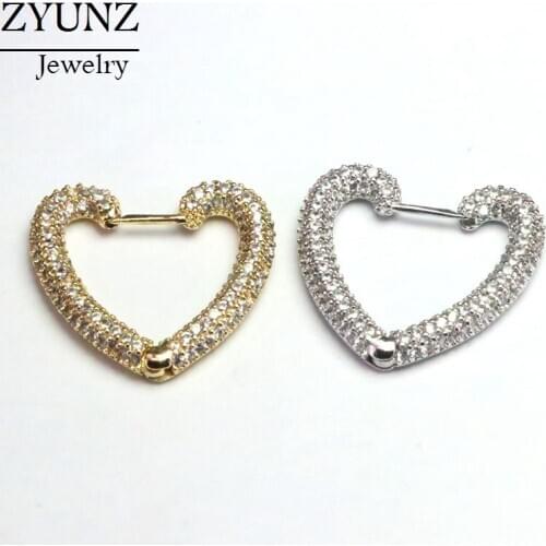 4 Pairs, Gold / Silver Color white cz heart hoop earrings, cubic zirconia lovely heart fashion women jewelry