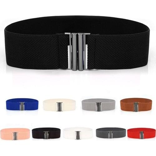 Wide Elastic Belt Solid Color Corset Belt Metal Buckle Lady Fashion Cummerbands Stretch Cinch Waistband Women Waist Belt 2021