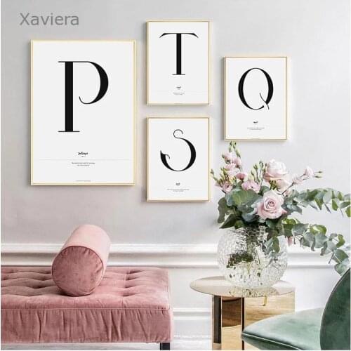 Nordic Modern English Alphabet Canvas Painting Decoration Childrens Room Art Poster Black and White Modular Picture Frameless