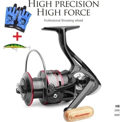 Spinning Fishing Reel 1000-6000 Series Metal Coil Spinning Reel Boat Rock Fishing Wheel+Fishing Gloves + Fishing Bait