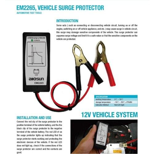 ALL SUN EM2265 Surge Protector 12V Vehicle System Automotive Power Diagnostic Tools