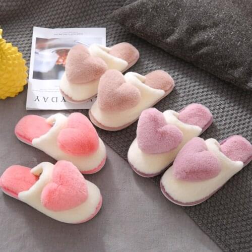 Women House Slippers Female Flock Heart-shaped Warm Plush Flat Slipper Lady Comfortable Indoor Home Cotton Shoe Womens Footwear