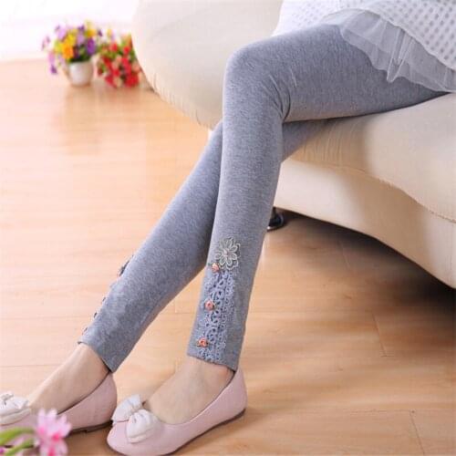 Spring Autumn Warm Girls Leggings Soft Lace Cotton Flower Causal Skinny Pants For Girl