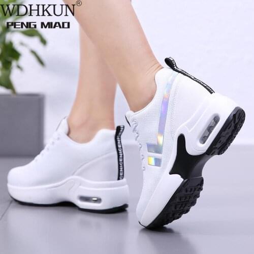 Spring High Heel Shoes Women Platform Sneakers Ladies Shoes Comfortable Outdoor Walking Solid Casual Shoes Basket Femme