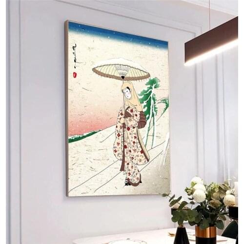 Japanese Anime Interesting Canvas Decoration Painting Japanese Geisha Traditional Costume Interesting Illustration Home Decor