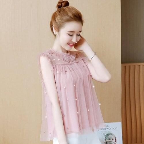 Sleeveless Beaded Chiffon Shirt Women Summer Dress 2021 New Trendy Short Sleeve Flowy Top Super Fairy Sweet Foreign Style