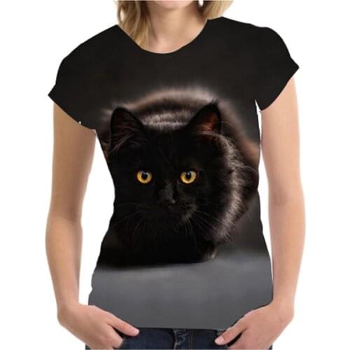 Street Leisure Women T-shirts Tops Product New Pattern Summer-dress-women New Product 2021 Oversize Kitten Crew Neck Black