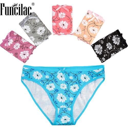 FUNCILAC Womens Underwear Hipsters Sexy Panties Cotton Printed Womens Clothing Intimates Seamless Briefs for Ladies 5pcs/lot