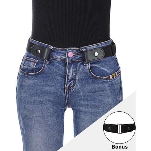 AWAYTR Buckle Elastic Belt For Women Men Free No Buckle Stretch Waist Belt For Jeans Dresses Without Buckle Black Waist Belt