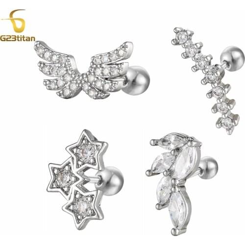 1PC G23 Titanium Star Ear Tragus Helix Cartilage Cz Gem Flower Earring Stud Lobe Ring Women Body Piercing Jewelry