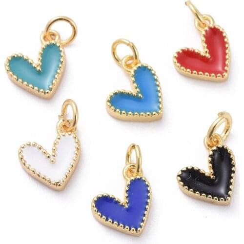 10Pcs Enamel Sweet Heart Shape Small Charms Randomly Assorted Color Earring Pendant for Jewelry Making DIY Crafting