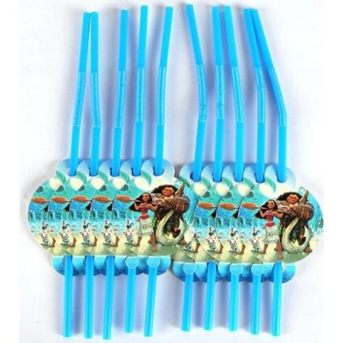 100pcs/lot Moana Theme Decorations Drinking Straws Baby Shower Events Boys Kids Favors Happy Birthday Party Straw