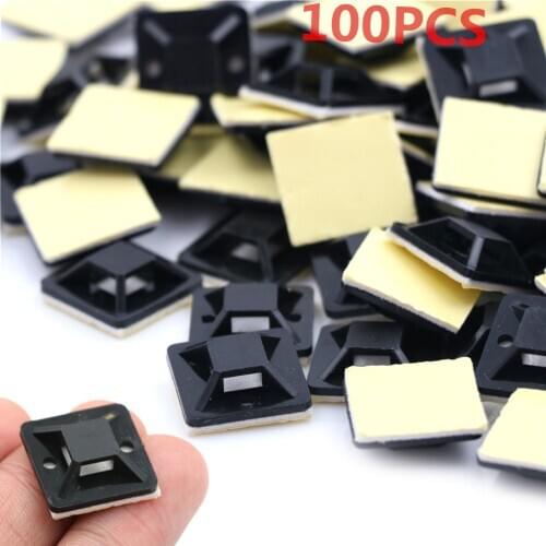100Pcs Routing Looms Wire & Cable Base Clamps Clips / Self Adhesive Stick-on Mounts For Cable Ties