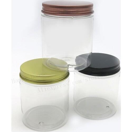 24pcs/lot 250g Bulk Clear Plastic PET plastic cosmetic jars 250g Cosmetic Contaienrs Silver lids with seal