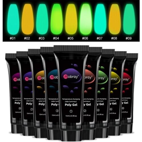 9 Colors Luminous Poly Nails Gel Builder Gel Nail Extension Gel Nail Thermochromic Effect Manicure Kit