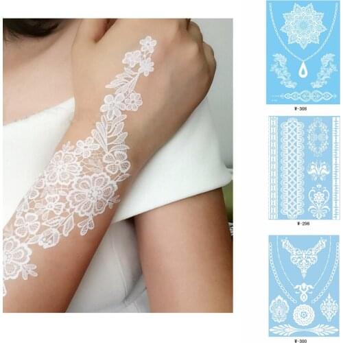 White Rose Henna Wedding Tattoo Lace Tattoo Stickers Women Body Chest Art Temporary Tattoo Girl Waist Bracelet Flash Flower