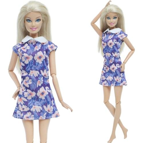 BJDBUS Newest High Quality Doll Dress Cheongsam Style Purple Flower Mini Gown Party Wear Clothes for Barbie Doll Accessories Toy