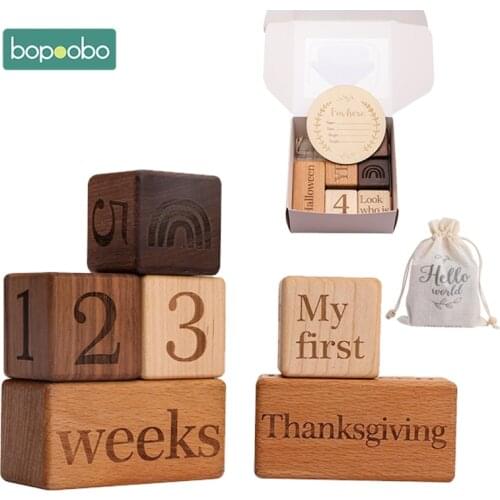 Bopoobo Baby Milestones 3PC/6PC Set Wooden Box Multicolor Baby Photography Background Accessories Children Growth Memorial