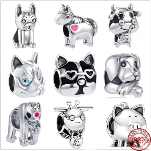 New Animal Charm Dog Cow Horse Elephant Pig DIY fine beads Fit Pandora Charms Silver 925 Original Bracelet Jewelry